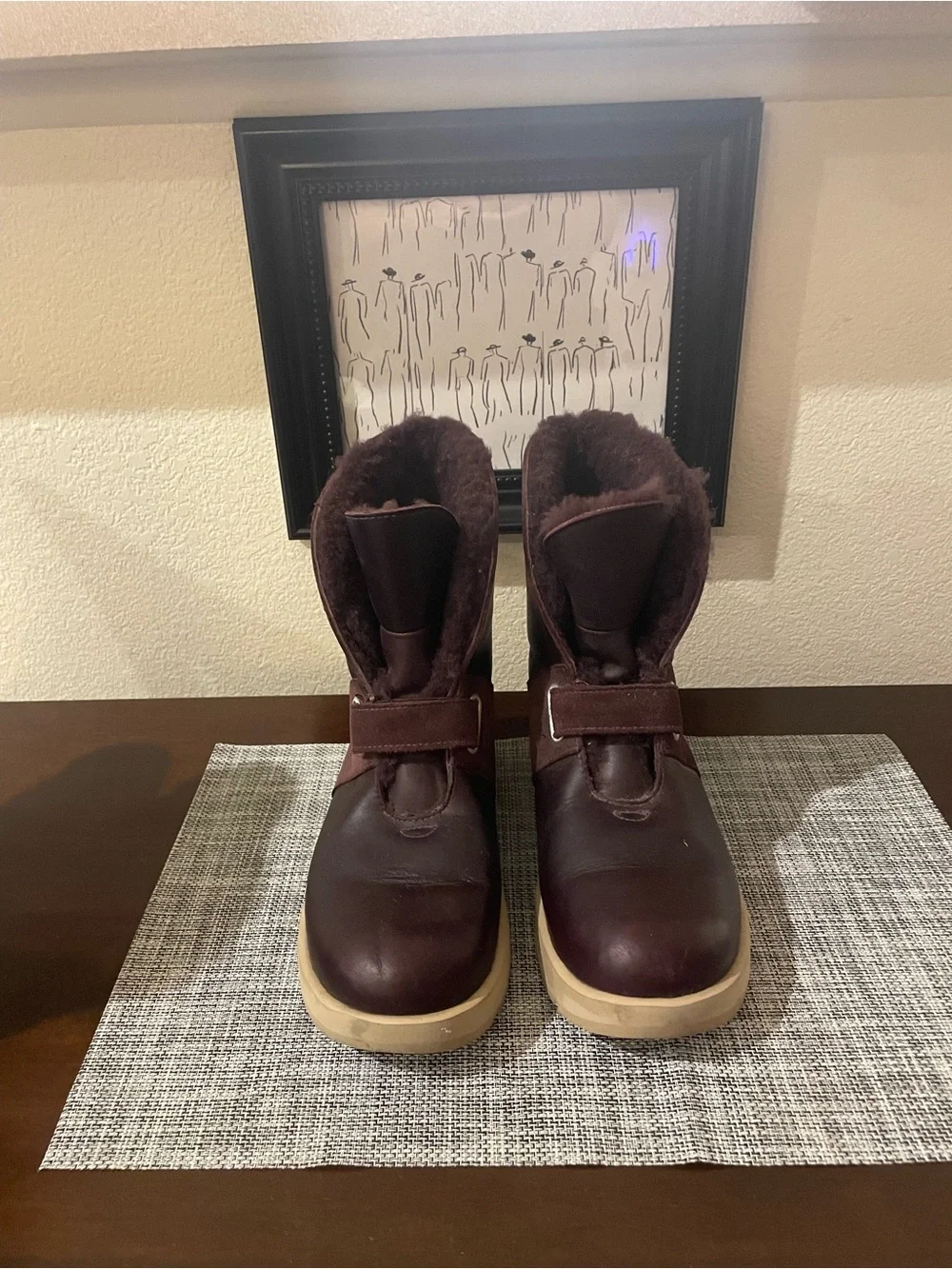 UGG Burgundy Leather Winter Boots with Shearling Lining